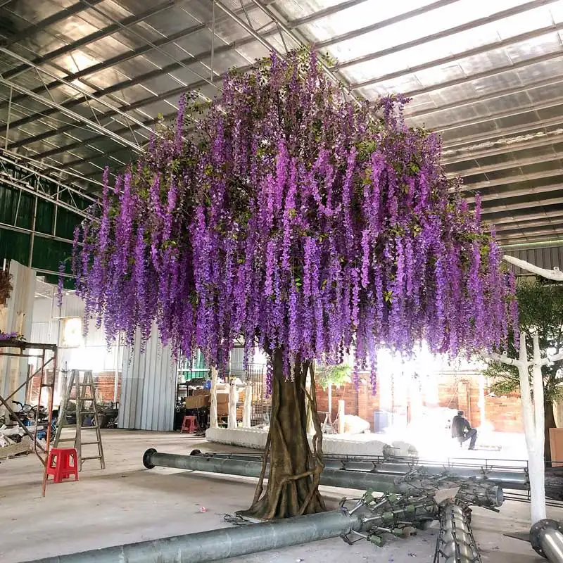 Albero di fiori di glicine di seta artificiale della decorazione del Festival grande albero di fiori viola per l'albero di glicine artificiale del ristorante di nozze