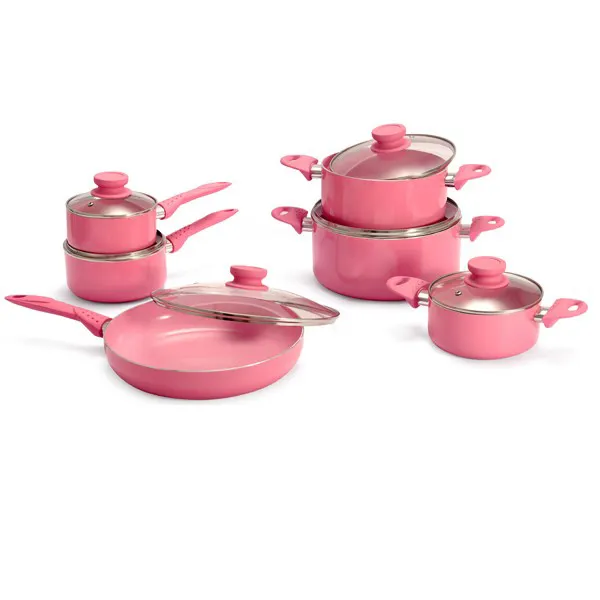 12PCS di memoria rosa rivestimento in ceramica fry pan casseruola saucepot da cucina pentole di alta qualità Set di Pentole