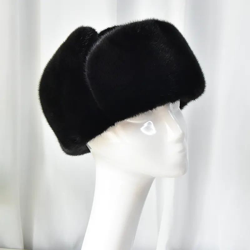 Cappello con paraorecchie in vera pelliccia di visone invernale da uomo in vera pelliccia cappelli Ushanka berretto da Bomber per proteggere l'orecchio caldo abbastanza pelliccia Trooper