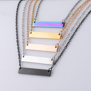 Dikey dikdörtgen özel kişiselleştirilmiş mesaj metin kazınmış toptan paslanmaz çelik boş Bar kolye kolye zinciri ile - Product Image 3