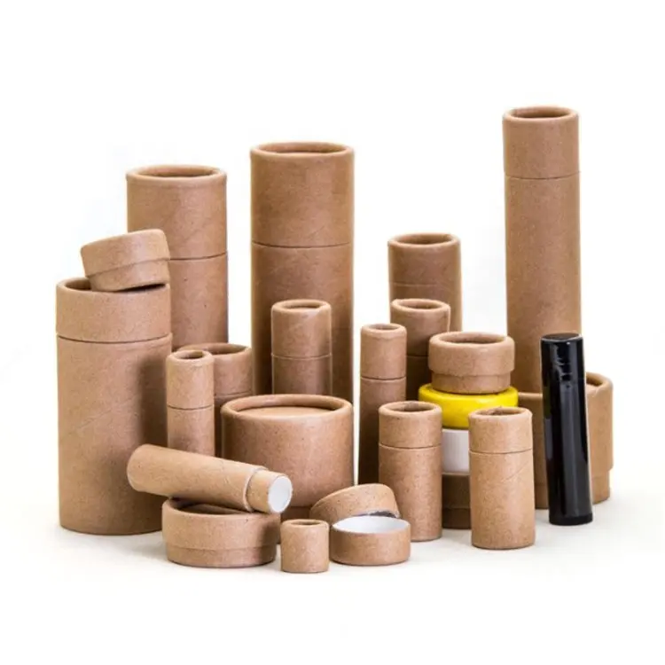 Vente chaude Écologique Personnalisé Imprimé Cylindre Baume À Lèvres Push Up Tube De Papier Boîte D'emballage Kraft Papier Carton Tubes