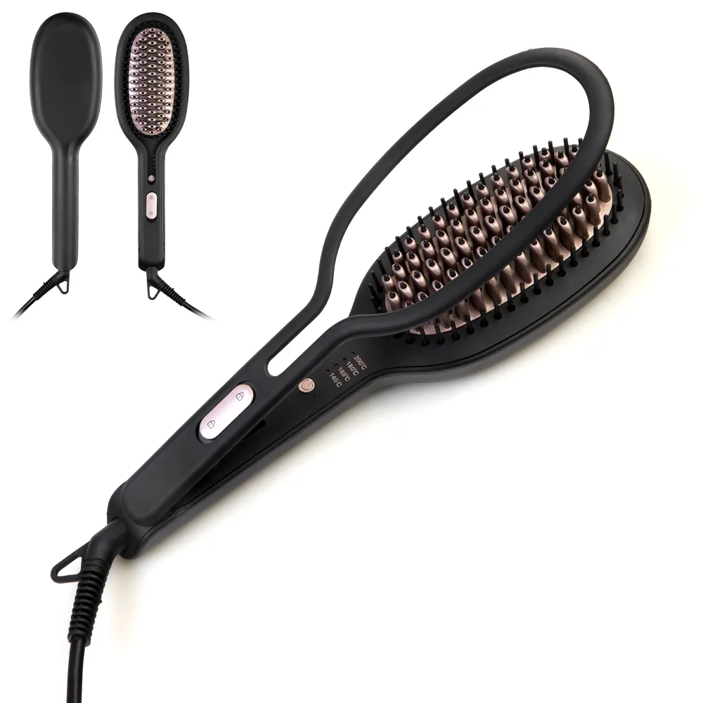 Oem thương hiệu tóc ép tóc lược với clip Điện Gốm Bàn chải tóc nhanh chóng thẳng ion bàn chải Hot Comb nhà máy