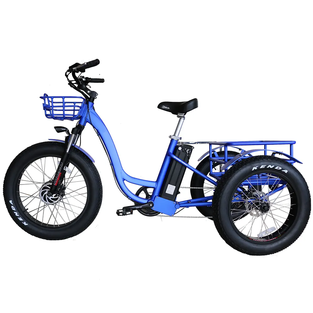 rear disc brake 24 inch electric trike fat tire 3 wheel Electric Tricycle three wheels adult cargo electric bike with basket