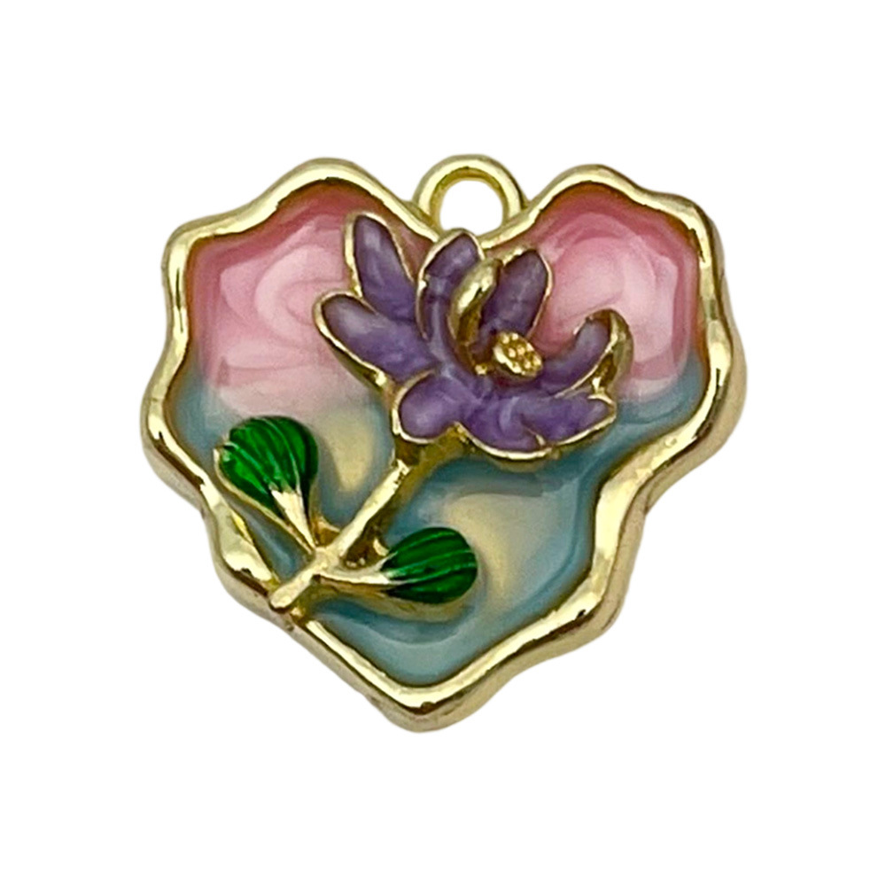 23x24mm fleur rose-bleu