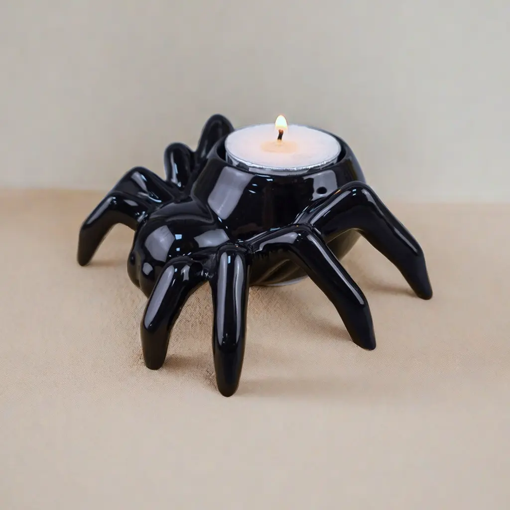 Hot sale special design spider shape ceramic candle holder for good gift for home decor and good present for boy