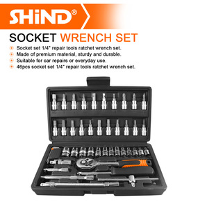Shind 31513 cırcır anahtarı araçları kiti tornavida sürücü soket Bit Set oto tamir araçları için 46 adet 1/4 "inç