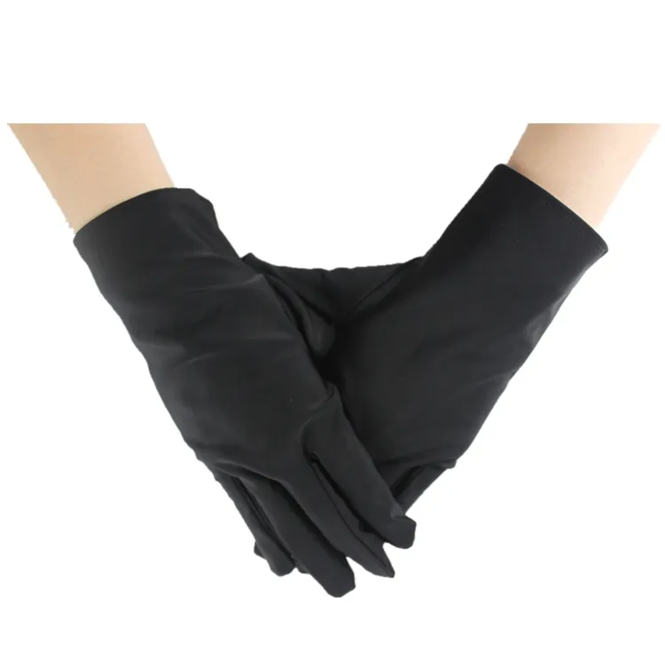 Premium zwart en wit ademend polijsten luxe jewel display handschoenen, microfiber lycra sieraden handschoenen