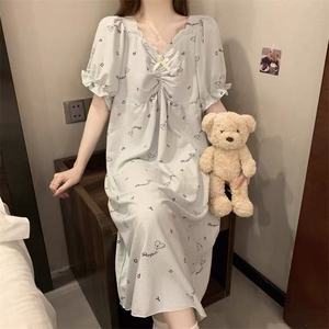 女性用ミッドレングスカジュアルウェアサマーパジャマチェストパッド半袖コットンパジャマシンプルデザインニット生地春用