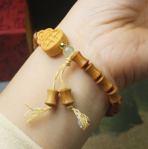 Sandalwood Bamboo <strong>Section</strong> 6*8 Single Circle Hand String <strong>Fu</strong> Lu Style Bracelet Men's and Women's Play Buddha Beads