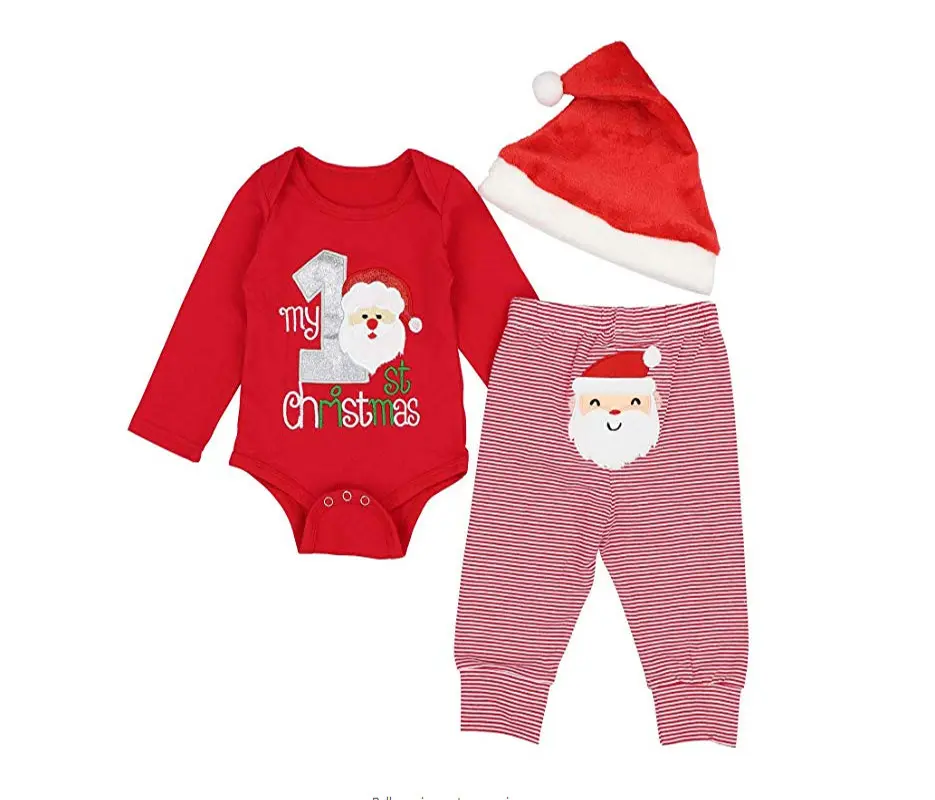 Conjunto de roupa infantil de papai noel, roupas de natal para bebês recém-nascidos, macacão com calça e chapéu, manga longa, 3 peças