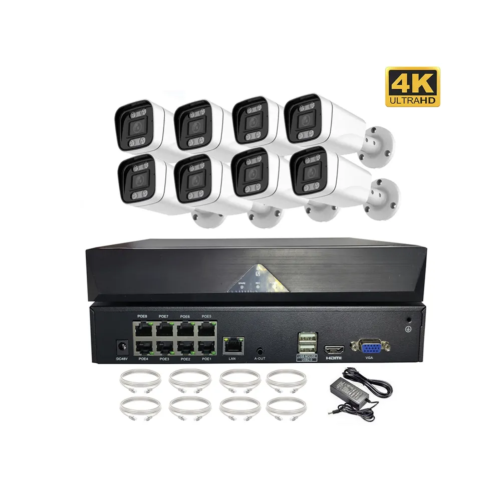 Sistema de vigilância por vídeo de segurança 8ch, conjunto de 4k 8mp h.265 cctv uyc poe nvr kit p2p, câmeras ao ar livre