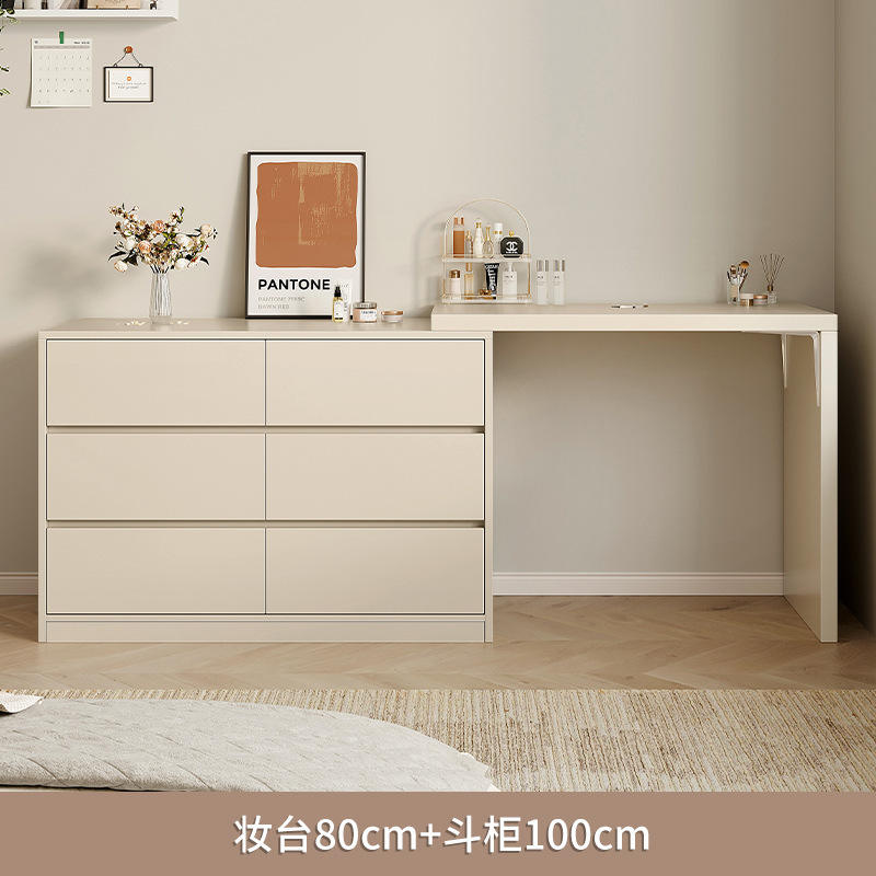 Cream 80cm table + 100cm six-drawer chest