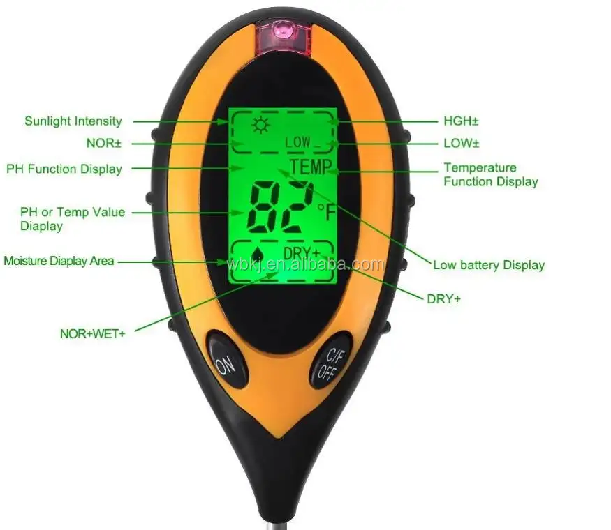 Digital Soil meter 4 in 1 high quality ph/temp/moisture/sunlight with backlight for plants soil testing