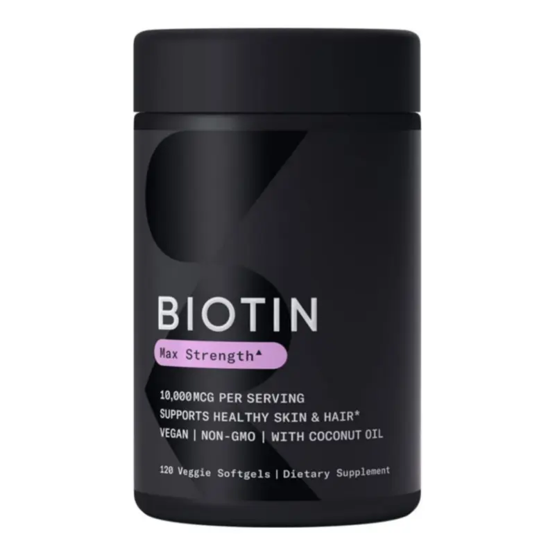 Venta caliente OEM Vegan Biotin 10.000 MCG con aceite de coco-Max Strength Biotin Vitamin B7 para un cabello y una piel más saludables y queratina