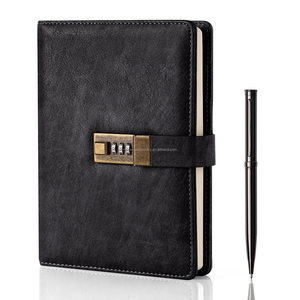 Funda de cuero Premium Lujosos cuadernos negros con bolígrafos y Bloc de notas con logotipo personalizado Diario B6 con cerradura de combinación - Product Image 1
