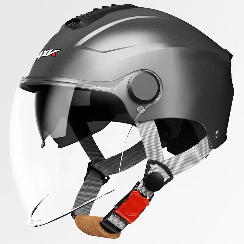 Cangkang ABS keras helm setengah untuk skuter elektrik, helm keamanan wajah terbuka lensa ganda