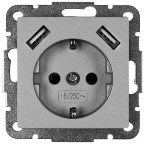 Kombination buchse, 2 x <span class=keywords><strong>USB</strong></span>-A, Gesamt leistung max. 3,5 A, Mittel platte 55x55, Aluminium, matt silber (9019408029) - Product Image 1