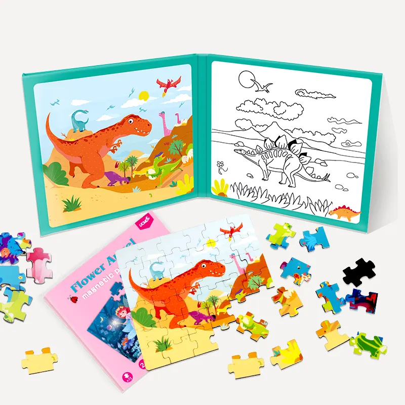 Desain Baru Buku Gaya Teka-teki Pendidikan Kartun Hewan Desain Buku Jigsaw Puzzle Magnetik Portabel