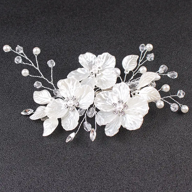 Hot bán cổ điển handmade thời trang sứ hoa trắng tóc pins Wedding Head mảnh Bridal tóc trang sức Clip