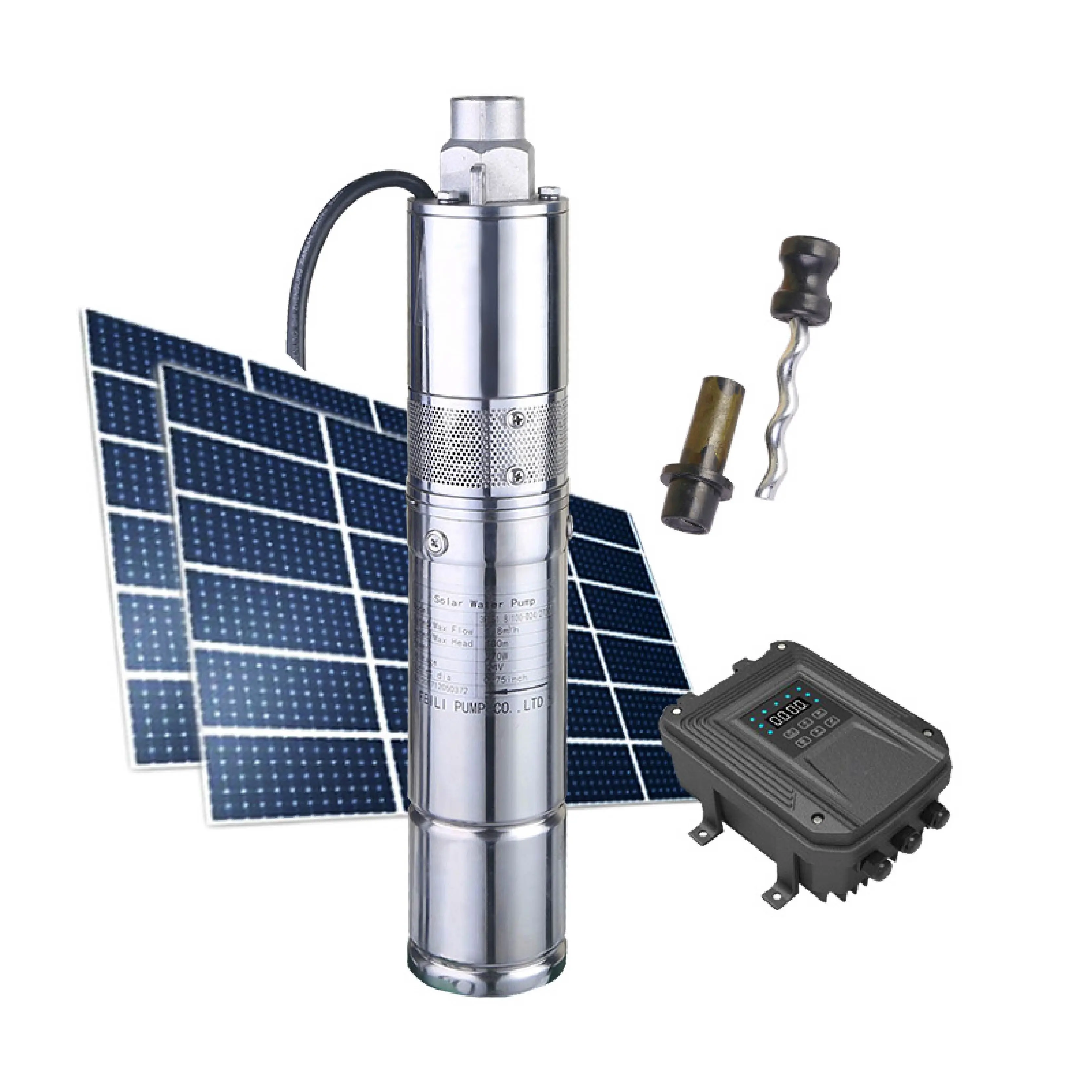 Kit de bomba solar con paneles para pozo profundo, sistema de bomba de agua sumergible de CC, cabezal de 80m, para riego