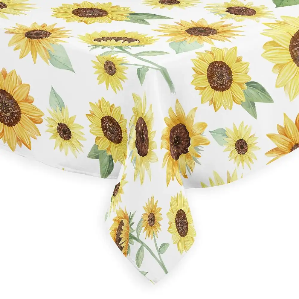 Amarillo verde y blanco girasol impermeable granja manteles de Comedor Cocina rectángulo de la cubierta de la Mesa