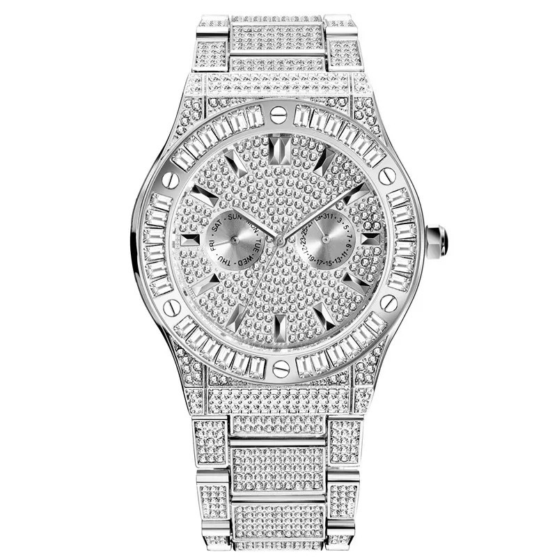 Hip Hop Stijl Aangepaste Moissanite Diamond Horloge Bling Sieraden Mannen Goud Luxe Horloge Diamant Horloge