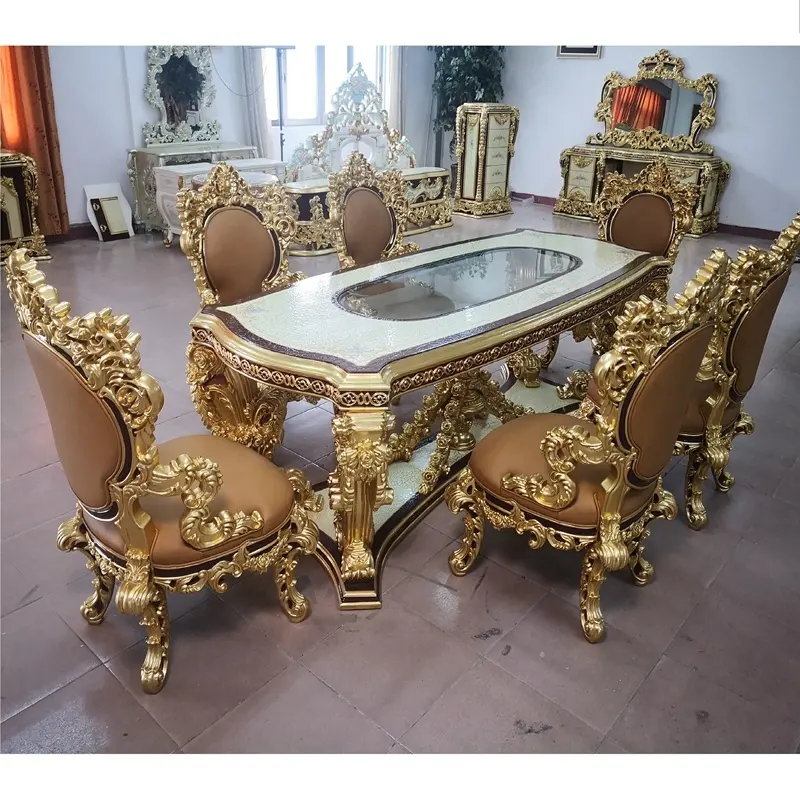 Classic turkish dining table and chairs,Luxury dinning table set 8 chairs dining room furniture