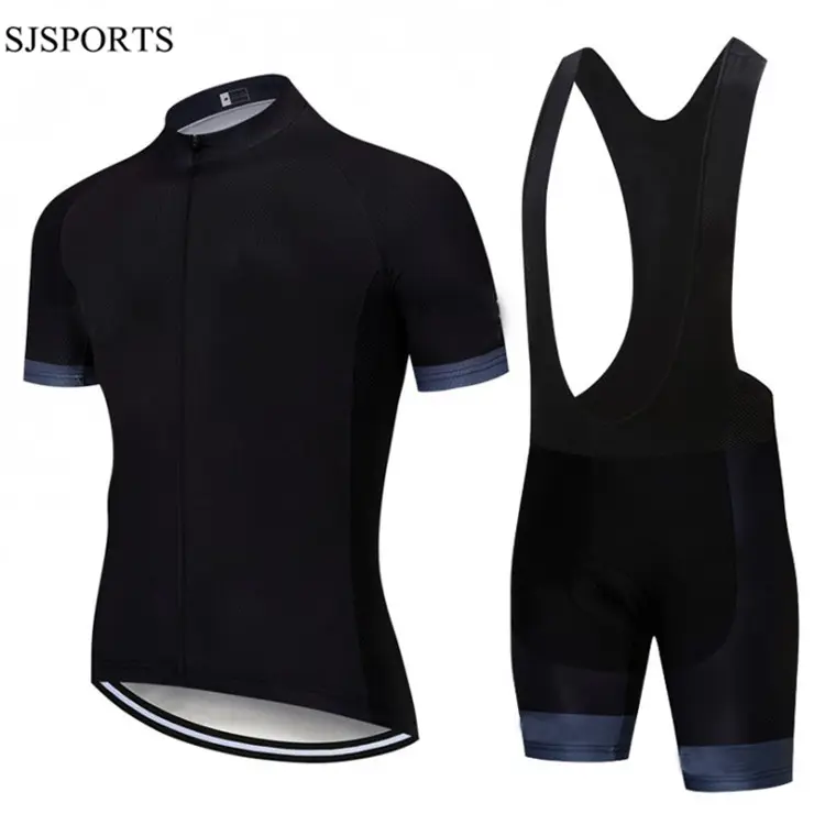 No MOQ kit da ciclismo nero manica corta bavaglino Set corto da uomo abbigliamento da ciclismo maglia da ciclismo personalizzata