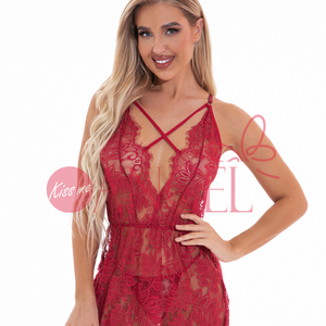KISS ME ANGEL Full Erotic Lace Babydoll OEM Service Deep <strong>V</strong>-neck <strong>Transparent</strong> Women Sexy Pajamas for Women Set