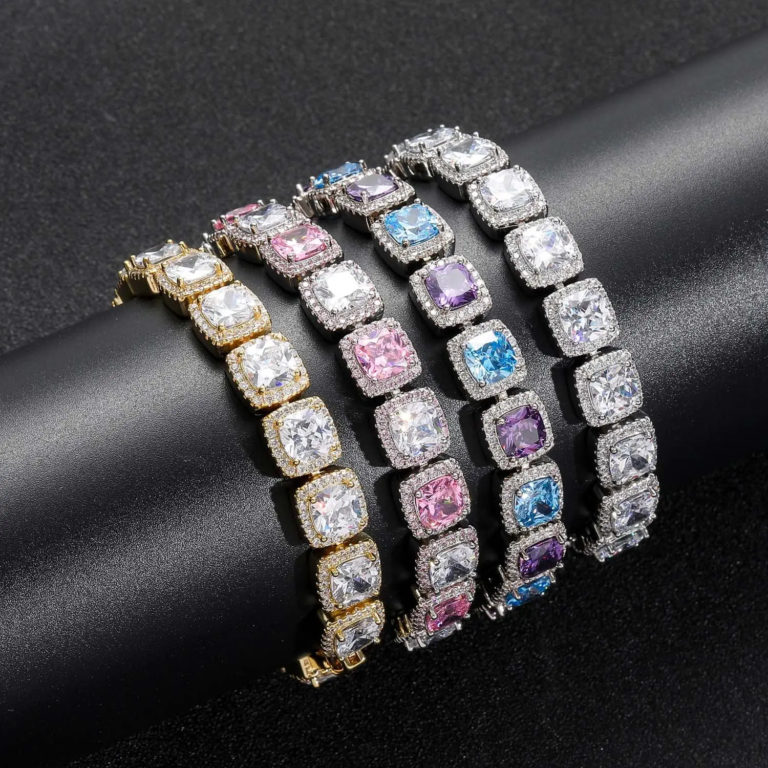 Bracelet en pierres précieuses roses 10mm, Bracelet en Zircon coloré à la mode