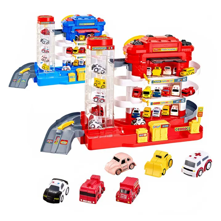 Plastic Playhouse Game Construction Toy luci musicali elettriche Fire Police City Car Building Big Track Parking Lot Set per bambini