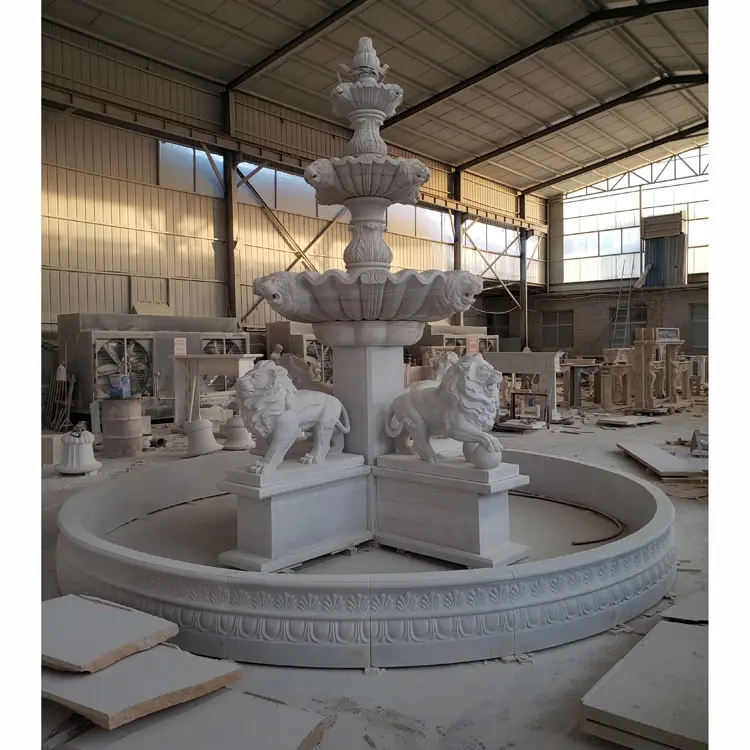 Fontana in pietra naturale scultura di leone Cinese marmo bianco giardino fontane per la vendita