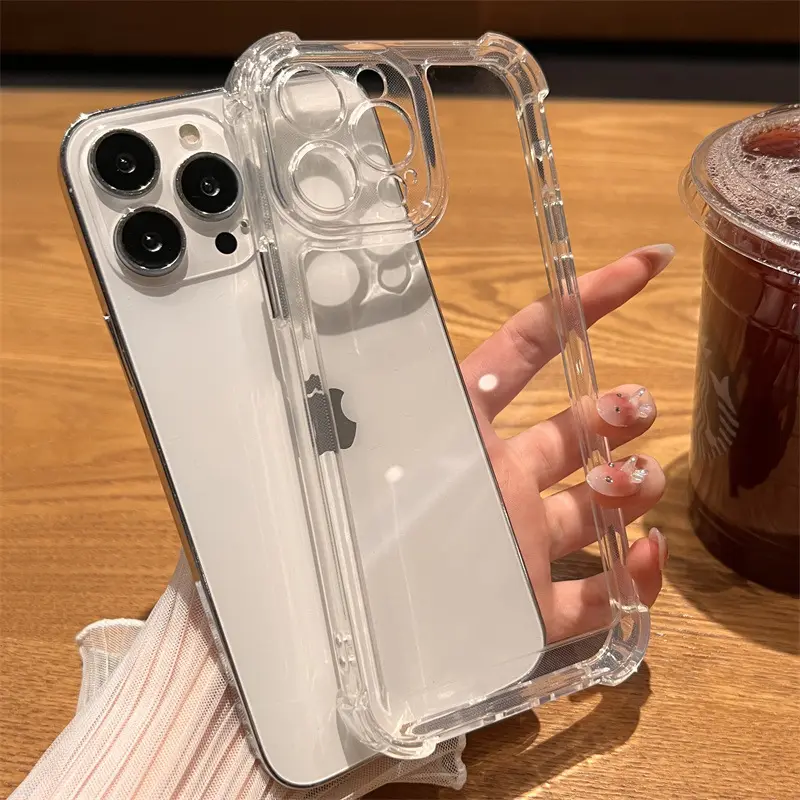 Funda de teléfono transparente anticaída de cuatro esquinas a prueba de golpes para iPhone 15 14 13 12 Pro Max, funda dura acrílica transparente, carcasa espacial