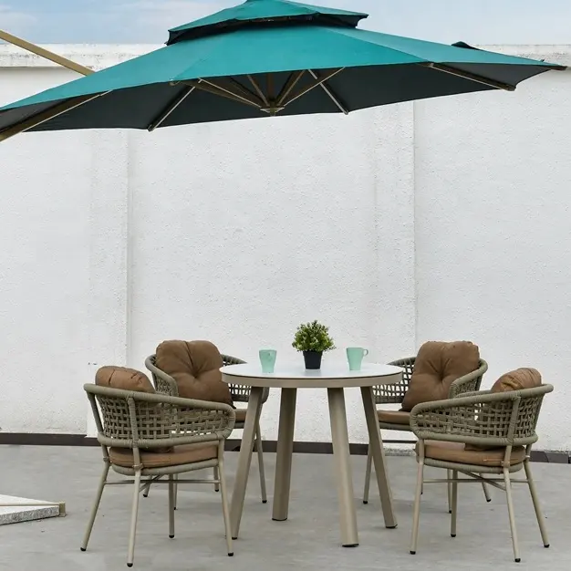 Patio Garten Gartenmöbel hochwertige Rock Top runden Tisch mit Regenschirm wasserdichten Couch tisch und Stuhl 90cm 4 Sitz