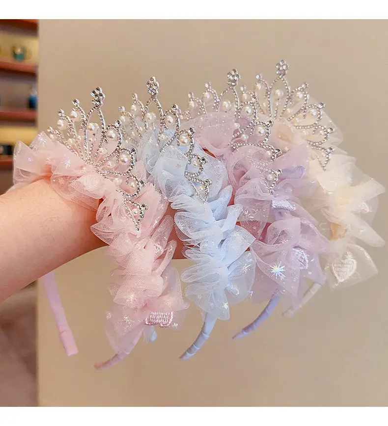 New baby girl shower flower fashion lace crown fascia per capelli per accessori per capelli per bambini fascia per capelli con corona di cristallo glitterato