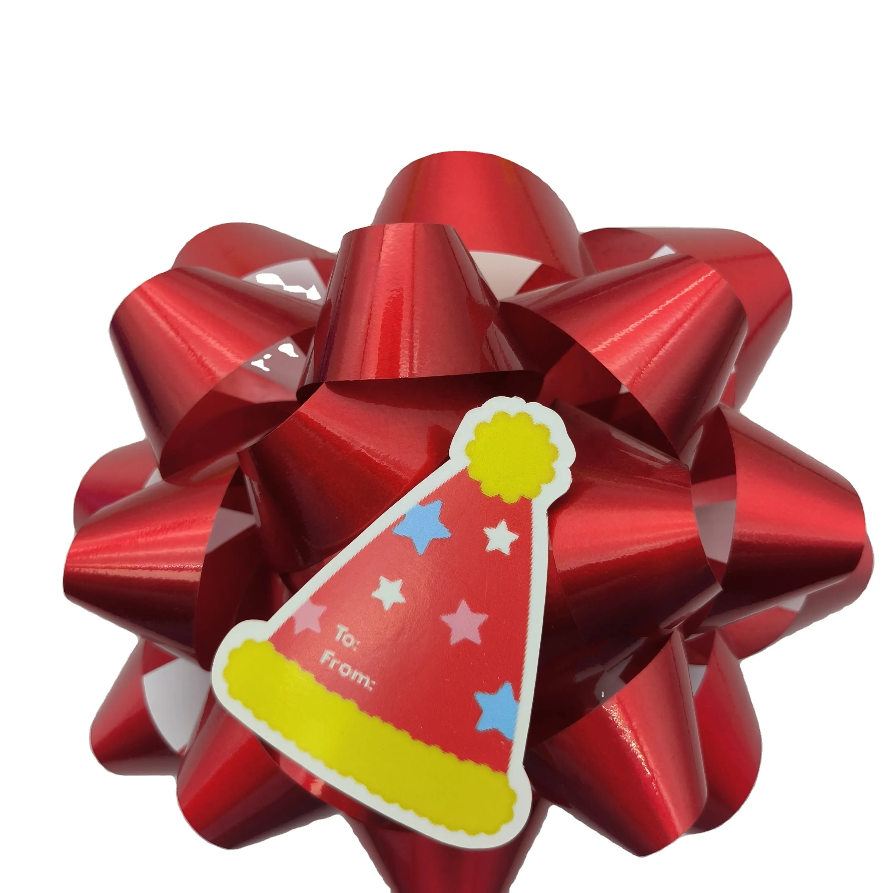 โบว์พลาสติกสีแดงเมทัลลิกสำหรับเทศกาลคริสต์มาสงานตามสั่งป้ายห้อยติดโบว์รูปดาวของขวัญสีแดง
