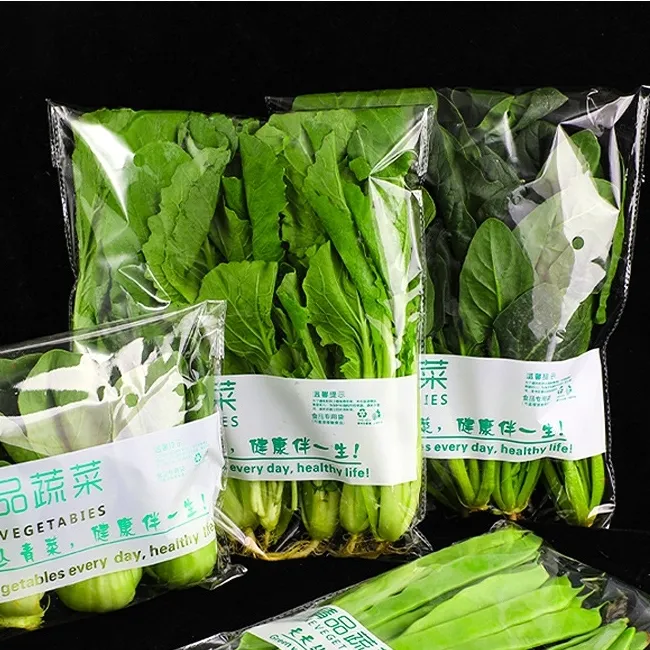 Bolsas Opp compatibles con impresión de logotipos para verduras frescas, bolsas de plástico para embalaje