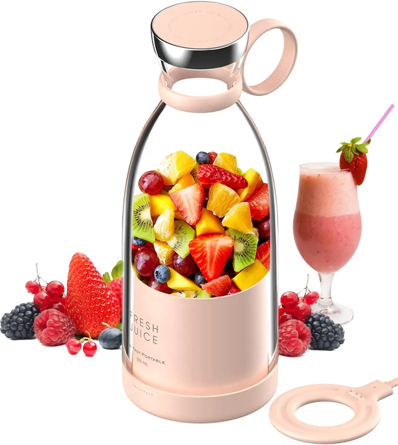 Logo personalizzato spremiagrumi elettrico tazza Smoothie Maker 350ml formato personale Cordless Usb Mini Mixer di frutta frullatore portatile per succhi freschi