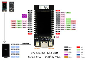 TTGO T-Display ESP32 scheda di sviluppo WiFi Bluetooth 1.14 pollici ST7789V IPS modulo Controller Wireless LCD per Arduino