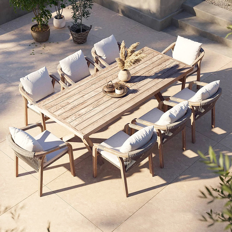 Mesa larga en forma de X de 240 cm + 8 sillas