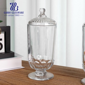 800ML şeffaf şeffaf düğün sofra dekor kabartmalı cam şeker pot kurabiye bisküvi saklama kavanoz kapaklı ve uzun standı - Product Image 2