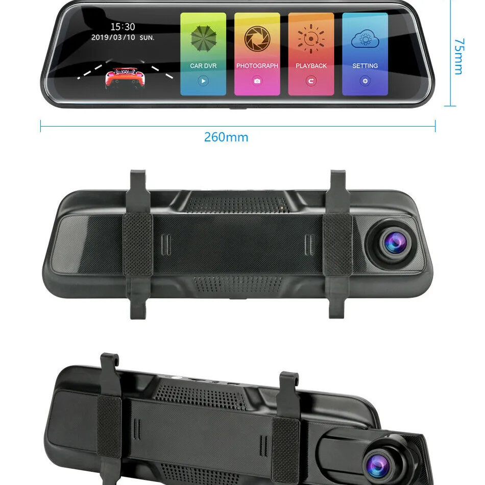 Cámara de salpicadero DVR para espejo retrovisor de coche, videocámara inteligente de 10 pulgadas, resistente al agua, 1080P