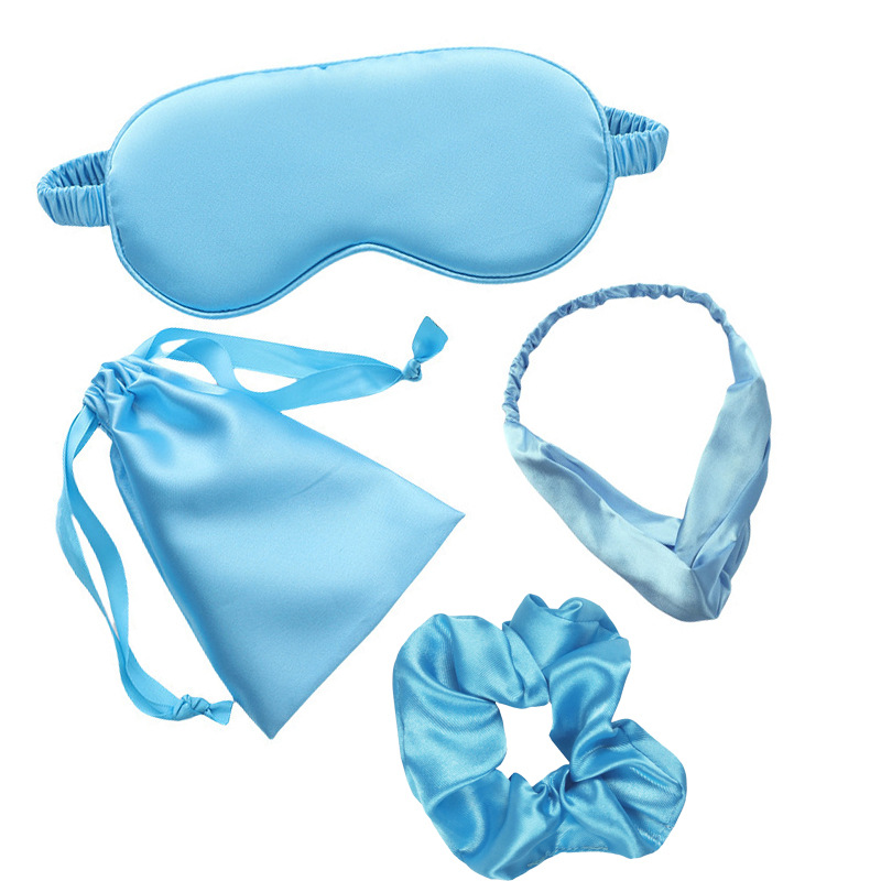 Ensemble 4 pièces - Sac de rangement bleu lac - Bandeau pour cheveux - Élastique à cheveux