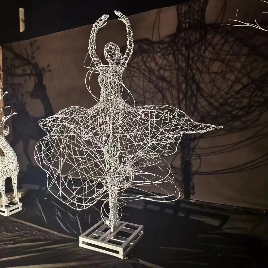 Escultura decorativa cuadrada de acero inoxidable, escultura de bailarina de tamaño real, escultura de metal