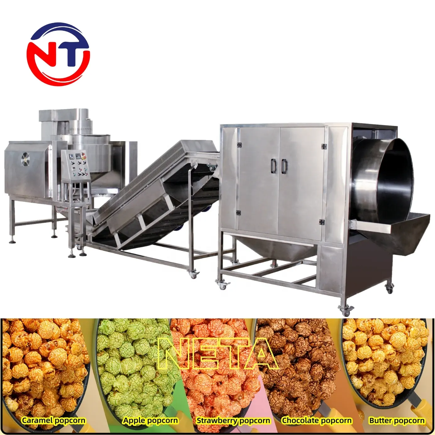 Ticari patlamış mısır otomatik ölçekli işleme tesisi için gurme kaplı karamel pop mısır makinesi catering ticari