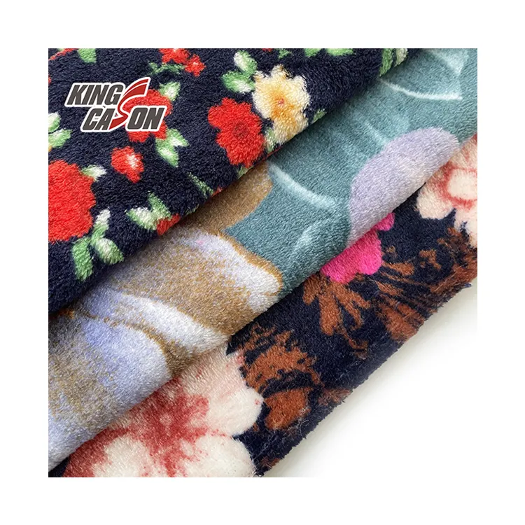 Kingcason中国工場両面花印刷カラフルな暖かいフランネルフリース生地毛布寝具パジャマナイトガウン