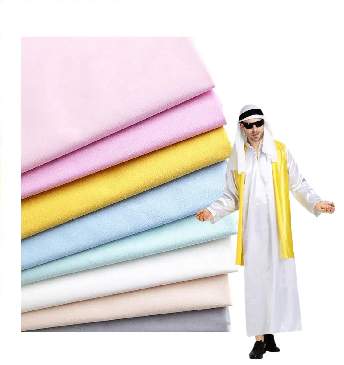 80/20 60/40 100GSM Poliéster Algodón China barato 100% Hilado Poliéster árabe thobe tela para camisas y túnicas
