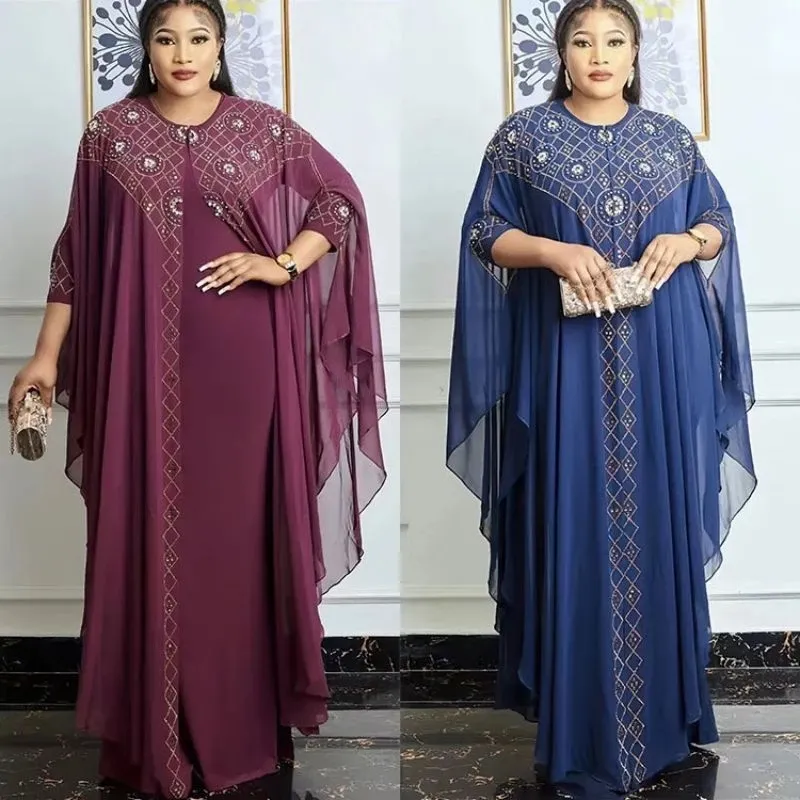 Abito abito africano perla Chiffon musulmano Abaya 2022 nuovo abbigliamento islamico per le donne caftano Femme Musulman caftano di lusso Plus Size