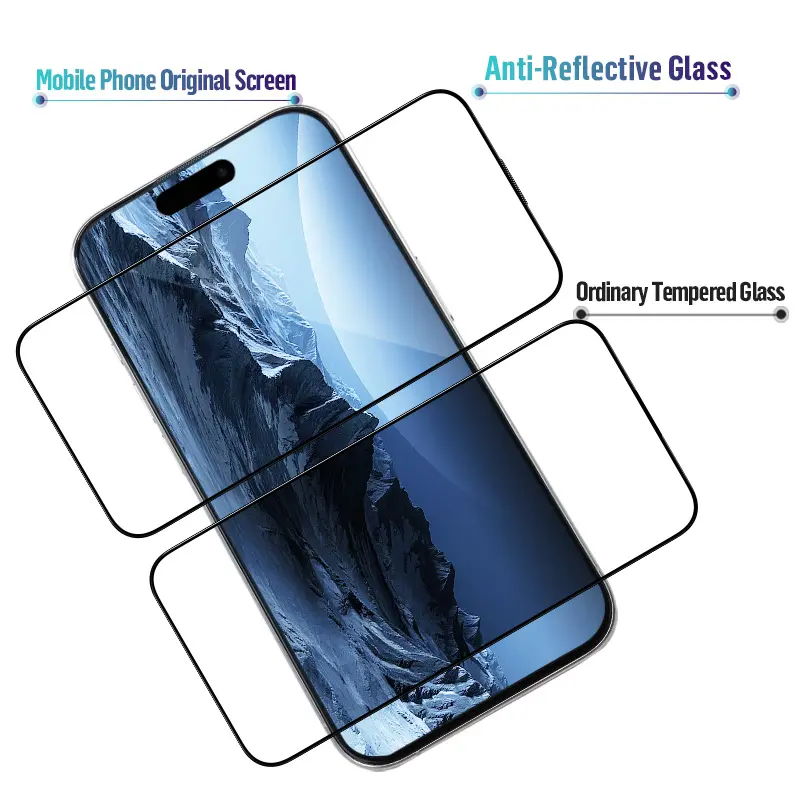 واقي شاشة فائق الوضوح HD من الزجاج المقسى ثلاثي الأبعاد مضاد للعاكسة بتقنية الواقع الافتراضي لهاتف iPhone 15pro 15promax من Blueo
