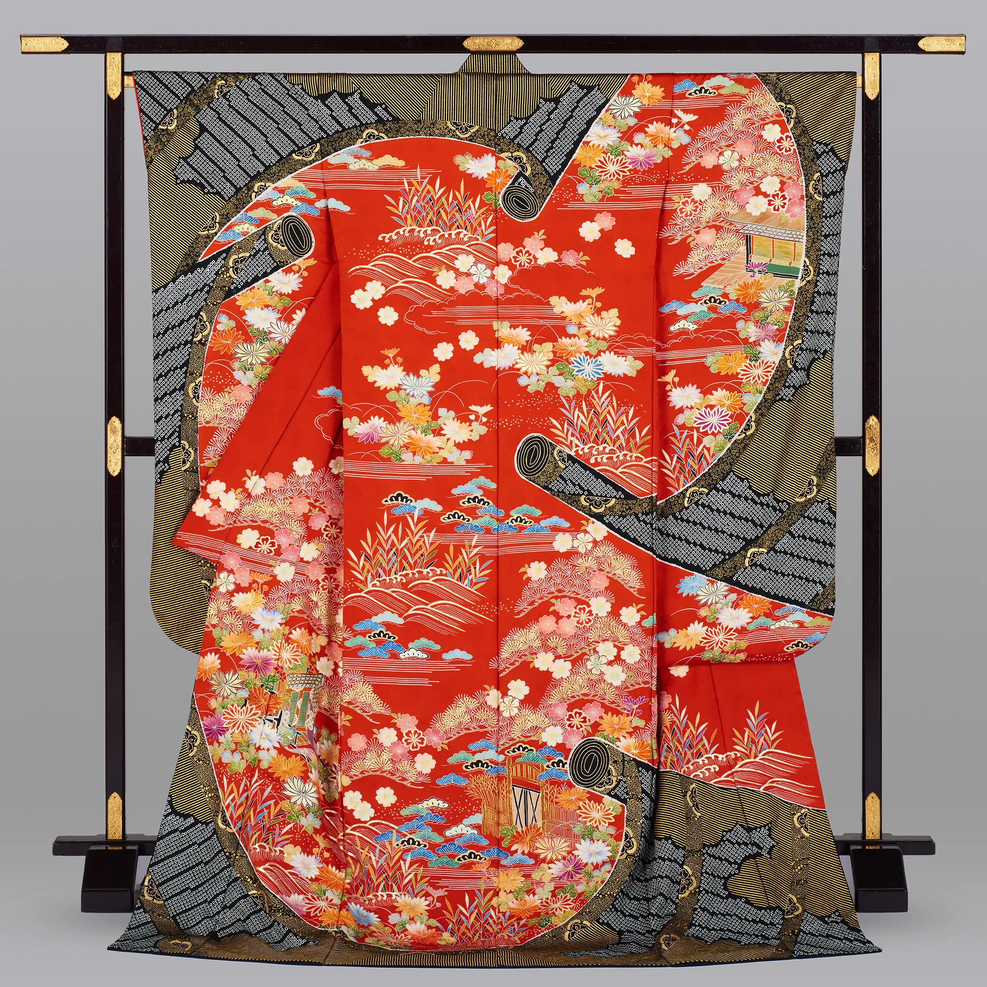 Kimono de seda de goshodoki tradicional japonés para mujer, kimono largo de satén